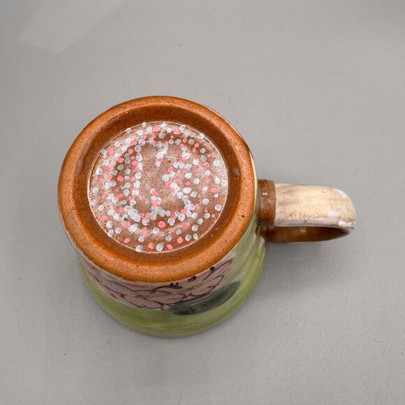 Handmade Pottery Mug Pink Floral Hand Painted Cup Signed Flowers - Picture 7 of 7